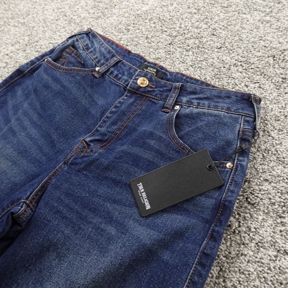 NEW True Religion Jeans Womens 28 Blue Denim Stretch Sarah High Rise Straight